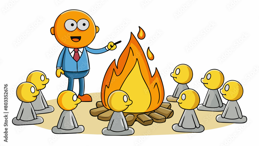 Poster The leader had a warm and inviting presence like a campfire in the middle of a chilly night. They provided a sense of comfort and unity for their team. Cartoon Vector