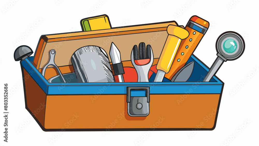 Poster the inspectors metal toolbox was filled with a variety of tools and equipment. from fingerprint dust