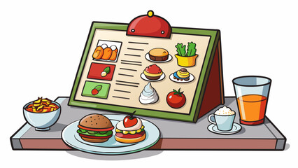 The restaurant menu presents a variety of options each one tempting with its own unique flavors and ingredients. The decision lies in selecting one. Cartoon Vector