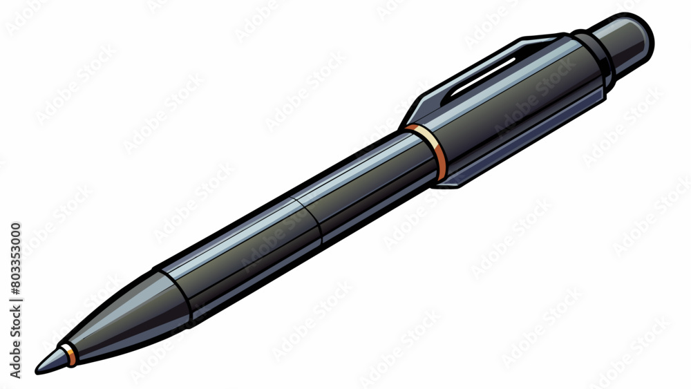 Poster The third candidate is a sleek pen made of a glossy black material. Its tip is precise and smooth allowing for clear and fluid writing. The grip is. Cartoon Vector