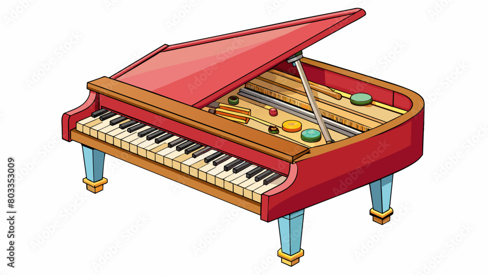 Poster the top lid of the instrument is propped up revealing the inner workings of the piano. the strings h