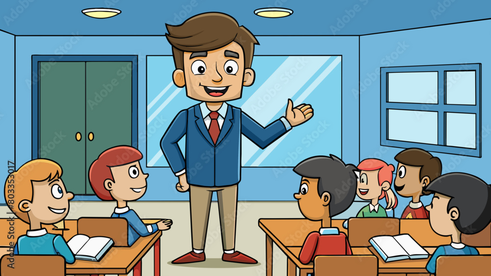 Poster the teacher stood at the front of the classroom engaging her students with contagious enthusiasm and