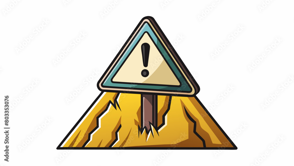 Poster The warning sign displayed a series of bold black exclamation marks alerting hikers of the steep cliff ahead.. Cartoon Vector