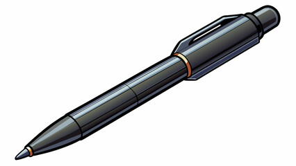 The third candidate is a sleek pen made of a glossy black material. Its tip is precise and smooth allowing for clear and fluid writing. The grip is. Cartoon Vector