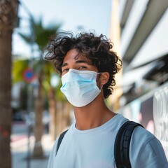 Portrait of a young man wearing a surgical mask