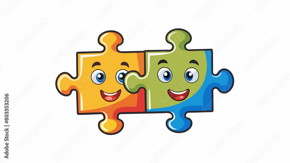 Poster Two puzzle pieces fitting perfectly together their unique shapes and colors complementing each other representing the harmony and balance found in a. Cartoon Vector