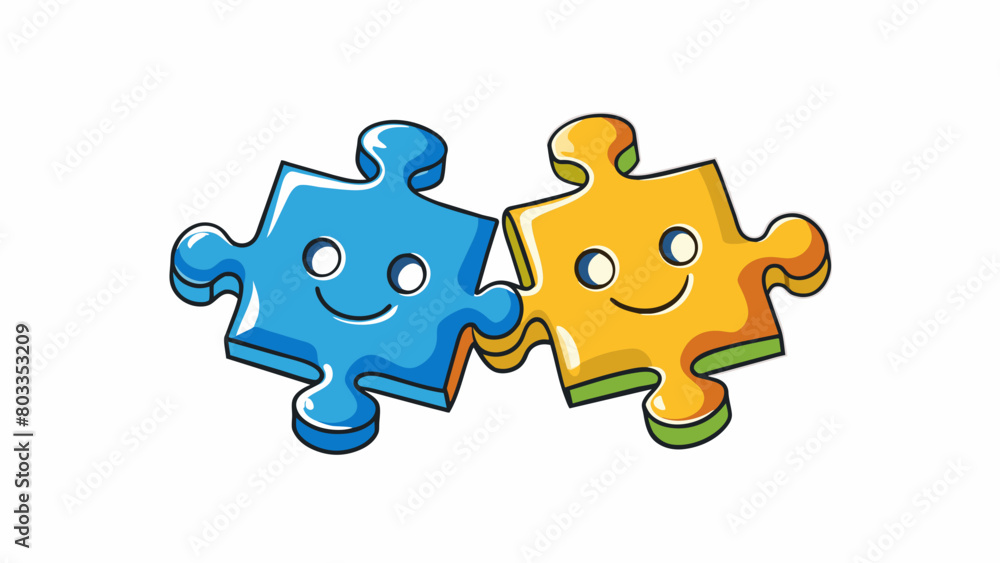 Poster two puzzle pieces fitting together two interlocking puzzle pieces illustrate a perfect fit and harmo