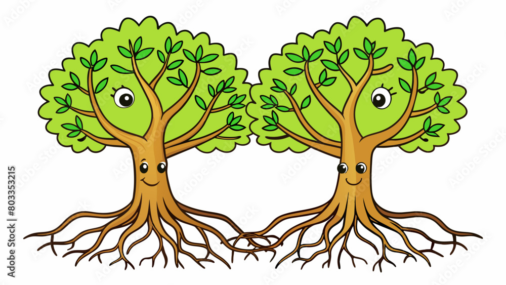 Poster Two trees growing side by side their roots intertwined and their branches reaching towards each other demonstrating how in a healthy relationship both. Cartoon Vector