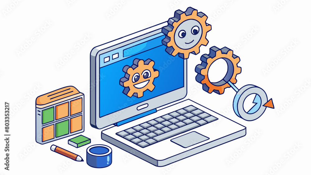 Fototapete Upkeep of a computer Includes running regular system scans updating software and deleting unnecessary files to keep the computer running smoothly and. Cartoon Vector
