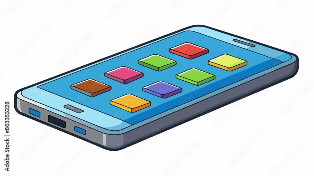 Fototapete Version 2 A sleek modern smartphone with a large touchscreen and multiple apps. It has a thin lightweight design and a vibrant display.. Cartoon Vector