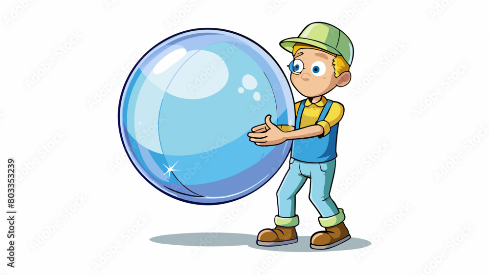 Poster using a long hollow pipe and a steady stream of air the glassblower inflates a large clear bubble of