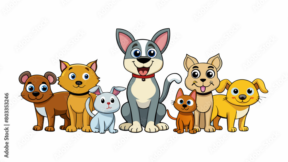 Poster variety of pets to choose from each with unique characteristics and needs . cartoon vector