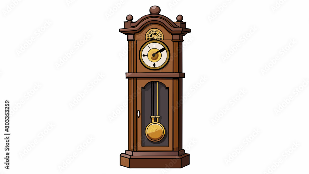Poster version 4 a traditional grandfather clock made of dark wood with intricate carvings. it chimes on th