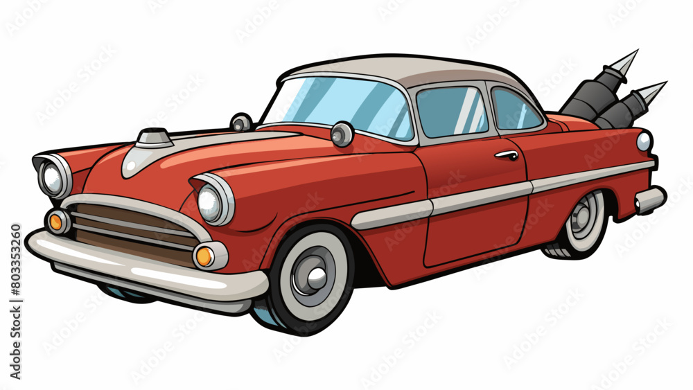 Aufkleber Version 3 A classic car from the 1950s with a shiny chrome exterior and tailfins. It has a large powerful engine and seats made of plush leather.. Cartoon Vector