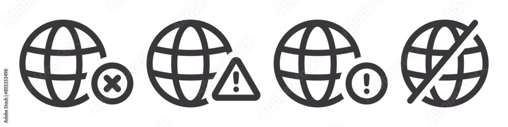 Aufkleber set of offline internet icons. no internet signal access, disconnect network, bad connection mobile 