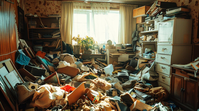 Hoarder's apartment full of old obsolete stuff and dirt