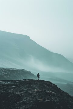 alone person walking on the top of the mountain