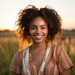 Portrait of a smiling young woman with curly hair