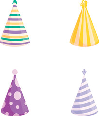 Party hat icons set cartoon vector. Holiday celebration paper cone. Festive accessory