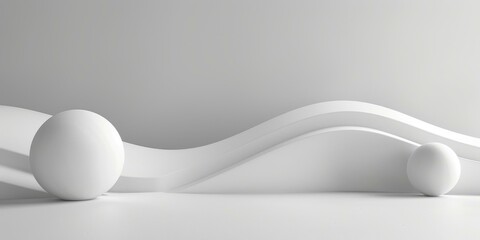 White minimalist background with two spheres