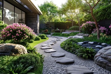 Obraz premium Stepping Stones in a Landscaped Garden