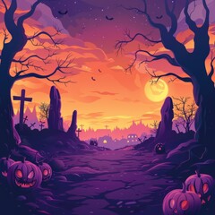 Spooky Halloween Graveyard at Night