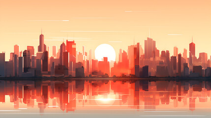 city skyline at sunset,city skyline at sunrise,Dawn Awakening: City Skyline at Sunrise