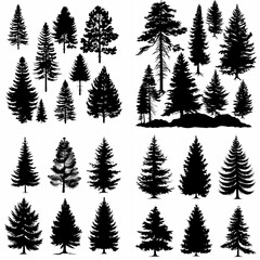 Obraz premium black tree silhouette set pure badge eco outline recreation breath emblem label protection graphic pine trunk woodland