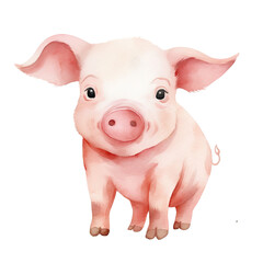 AI-Generated Watercolor cute Pig Clip Art Illustration. Isolated elements on a white background.