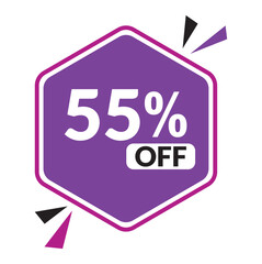 55% OFF Sale Discount Banner. Discount offer price tag. Vector Modern Sticker Illustration.