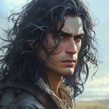 Portrait of a Fantasy Warrior with Dark Hair

