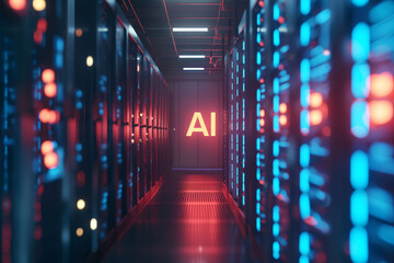 A high tech network hub bathed in vibrant colors, evoking themes of big data analysis, cloud computing, and the digital future of business.