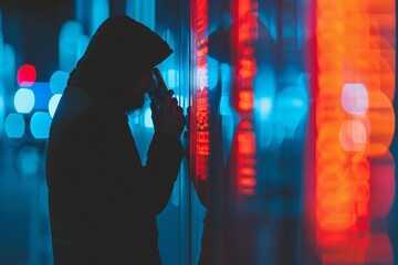 Deceptive silhouette  phone scammer embodying hidden identity, targeting individuals