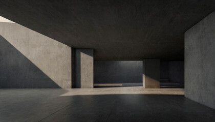 Concrete building interior, dark room with concrete walls and floor