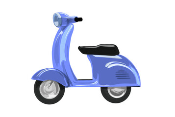 a blue classic moped without a background