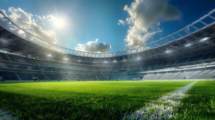 Stadium Architecture Open Sky Football Arena, Lush Green Pitch - Sports Venue
