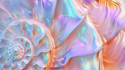 Fototapeta premium Abstract iridescent textures of Nautilus shell. Fibonacci sequence symmetry. Fractal art background.