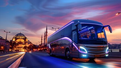 Luxury Intercity Coach Bus for Comfortable and Modern Travel Experience. Concept Luxury Travel, Intercity Transport, Modern Features, Comfortable Seating, Premium Amenities