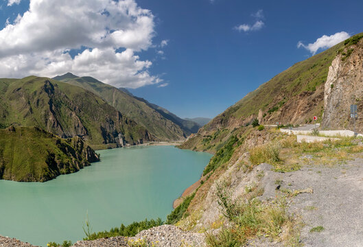 Fisheries at the reservoir of the Zaramagskaya HPP in the Kassar gorge. North Ossetia - Alania. Russia
