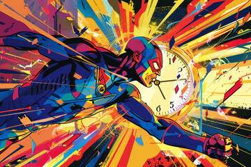 Obraz premium Superhero racing time in comic style