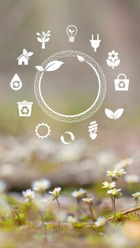 Circular economy concept for future business growth and environmental sustainability and reduce pollution for future business and environmental growth.Crystal gloge with digital icons no logo.Vertical