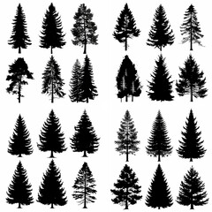 Obraz premium black tree silhouette set pure badge eco outline recreation breath emblem label protection graphic pine trunk woodland