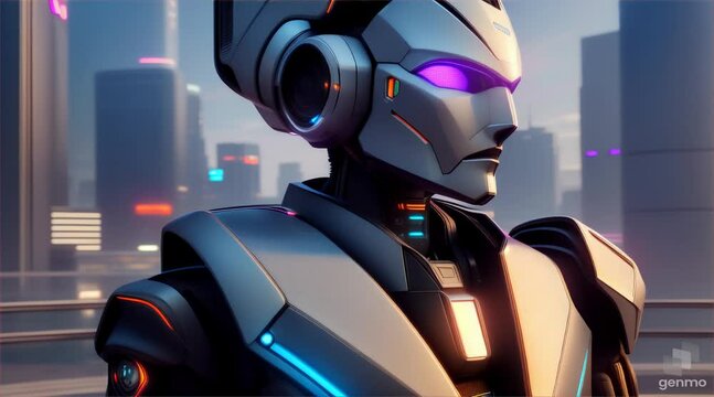 Futuristic robot in sleek, advanced setting. Digital 3D modeling showcasing sophistication and technology