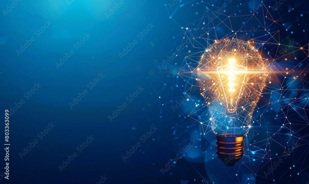 Poster a light bulb with an intricate digital illustration of technology inside, symbolizing innovation and