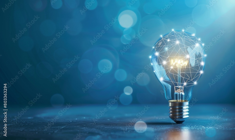 Poster a light bulb with a digital technology and innovation concept on a blue background generative ai