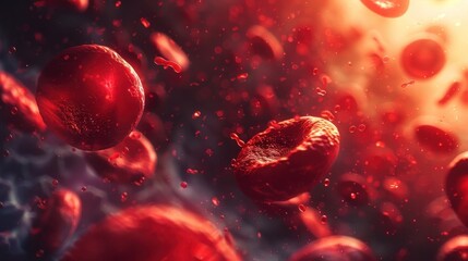 Microscopic Intricate D Rendering of Red Blood Cells in a Scientific Infographic