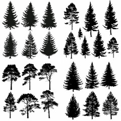 Obraz premium black tree silhouette set pure badge eco outline recreation breath emblem label protection graphic pine trunk woodland