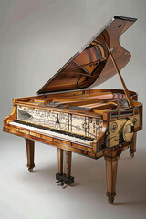 Cross-Sectional View of Grand Piano Designs. This image showcases grand pianos with their internal...