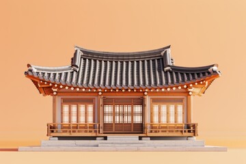 3d illustrations of ancient korean traditional house architect design