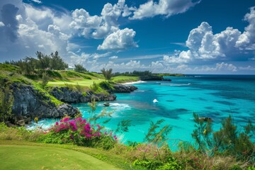 A golf course near the ocean
